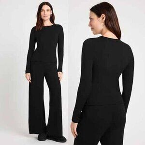 Splendid Layering Crewneck Lightweight Sweater Black Size: Large